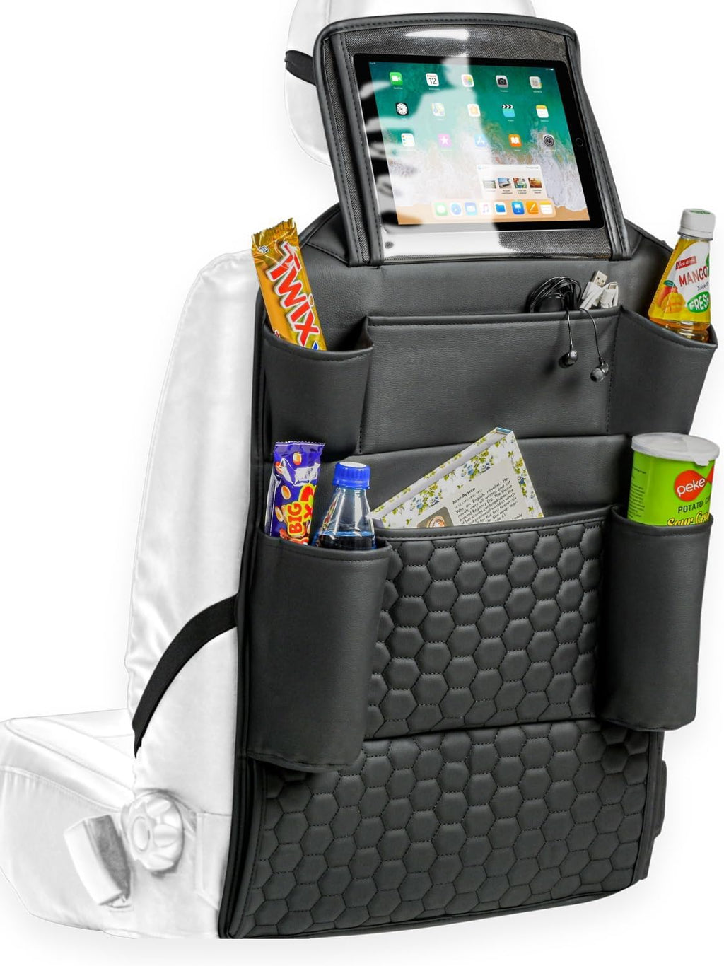Black-Brown Backless Booster with Latch, Seat Protector & Backseat Organizer O500649