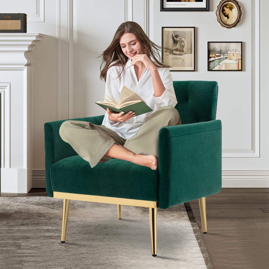 Green Velvet Button Tufted Armchair Set of 2 Q298