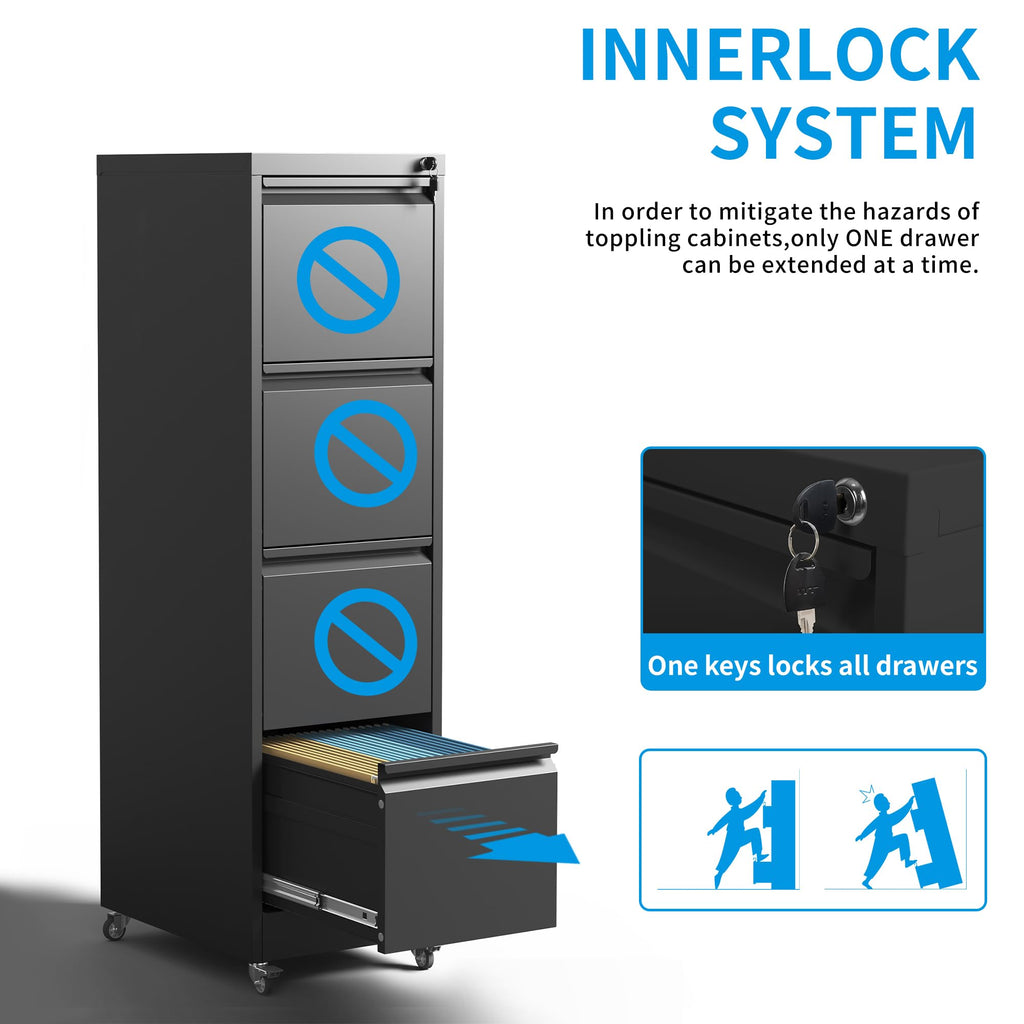 4-Drawer Mobile File Cabinet with Lock and Wheels G4214