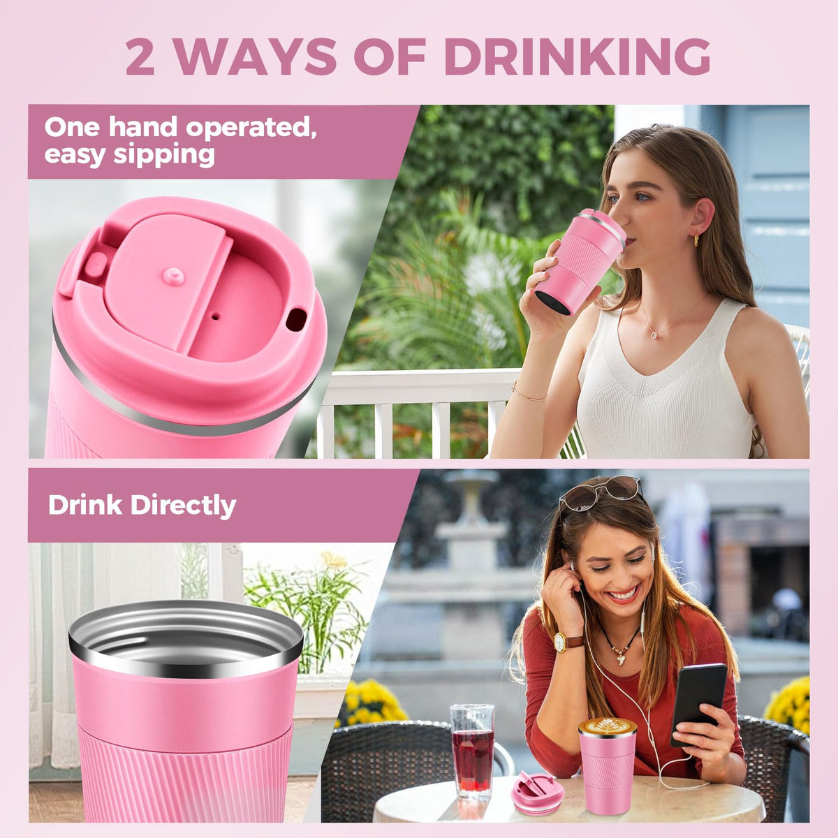 13 oz Stainless Steel Insulated Travel Coffee Mug 2 Pack H31582