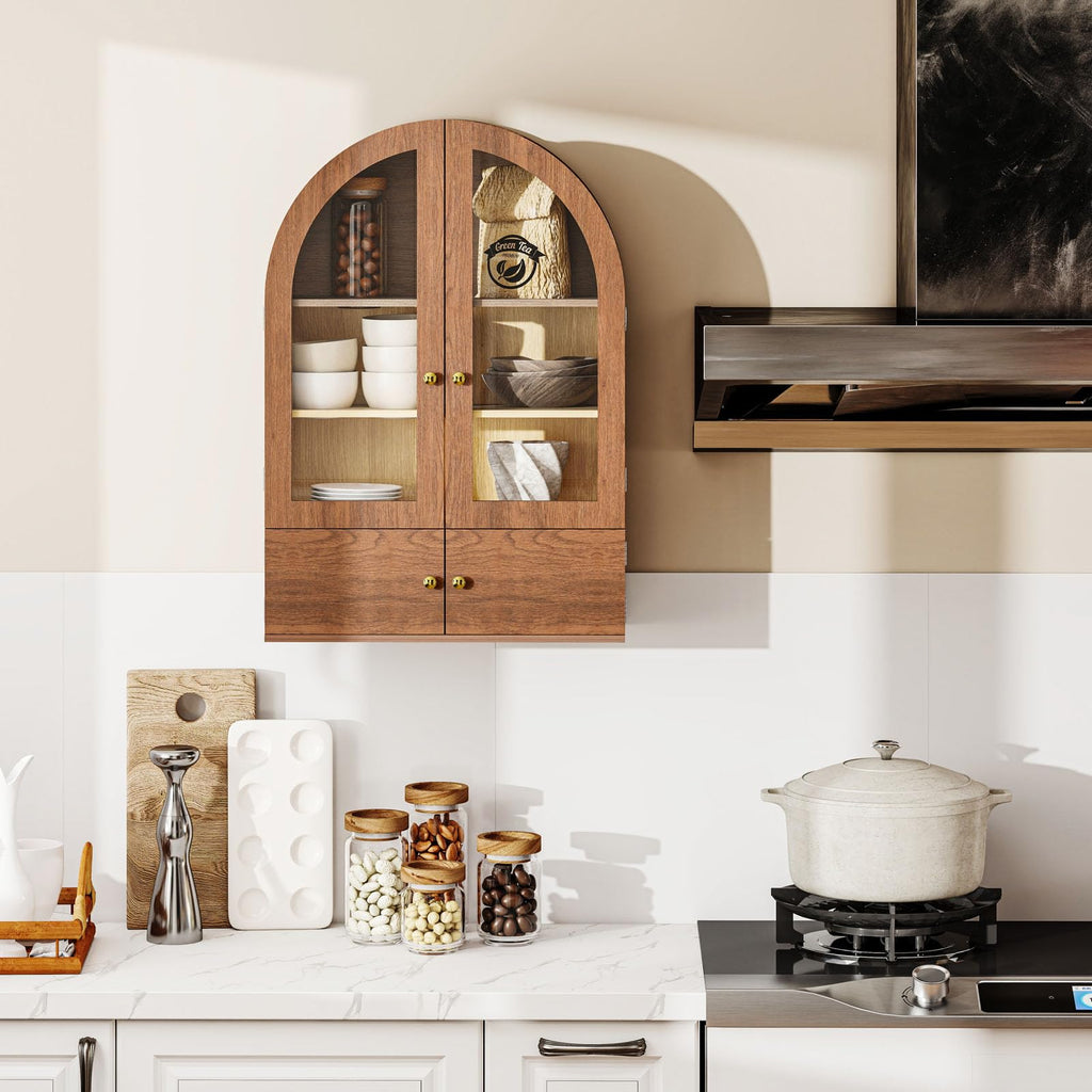 Arched Wall Cabinet with Glass Doors and Adjustable Shelves P774