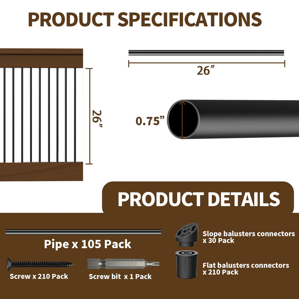 105 Pack 26" Black Aluminum Deck Balusters M658