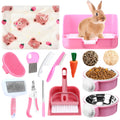 15 Pcs Rabbit Starter Kit Litter Box Grooming Kit Toys Bowl Blankets Cleaning Set Pink U544967