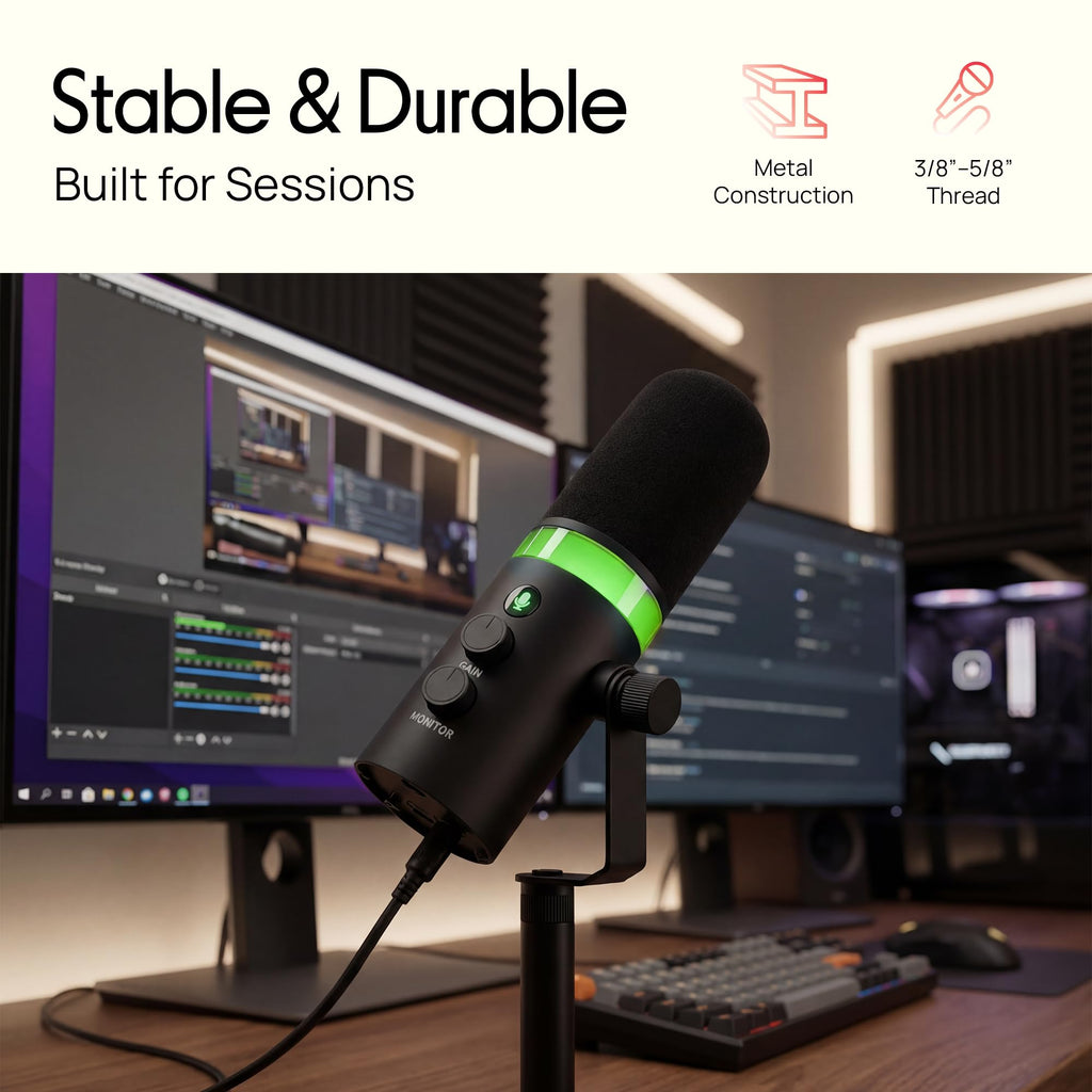 USB/XLR Cardioid Recording Microphone with RGB Lighting and Desktop Stand F484