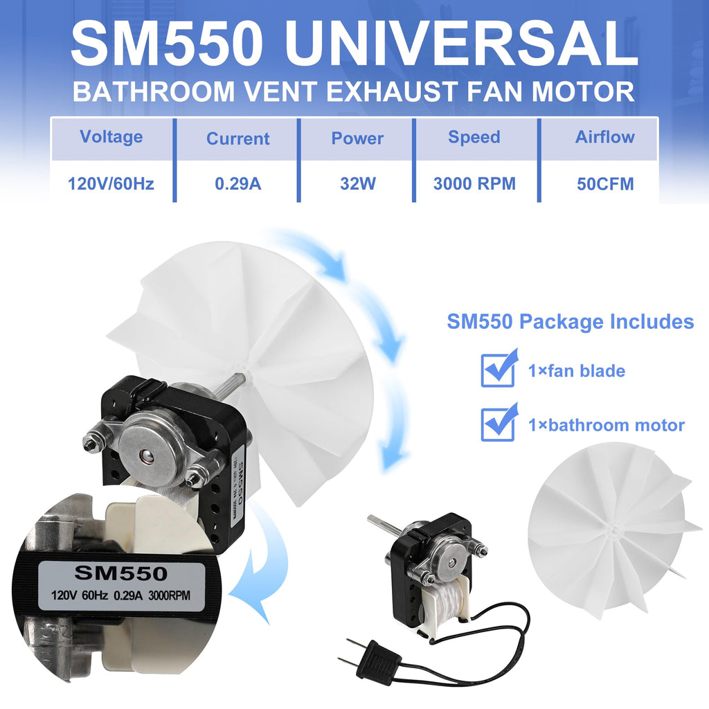 Bathroom Exhaust Fan Motor Replacement Kit 50CFM 120V Q7094