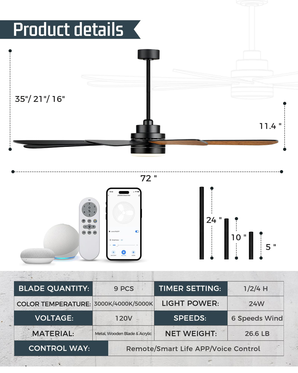 72 Inch Ceiling Fan with Light M3230