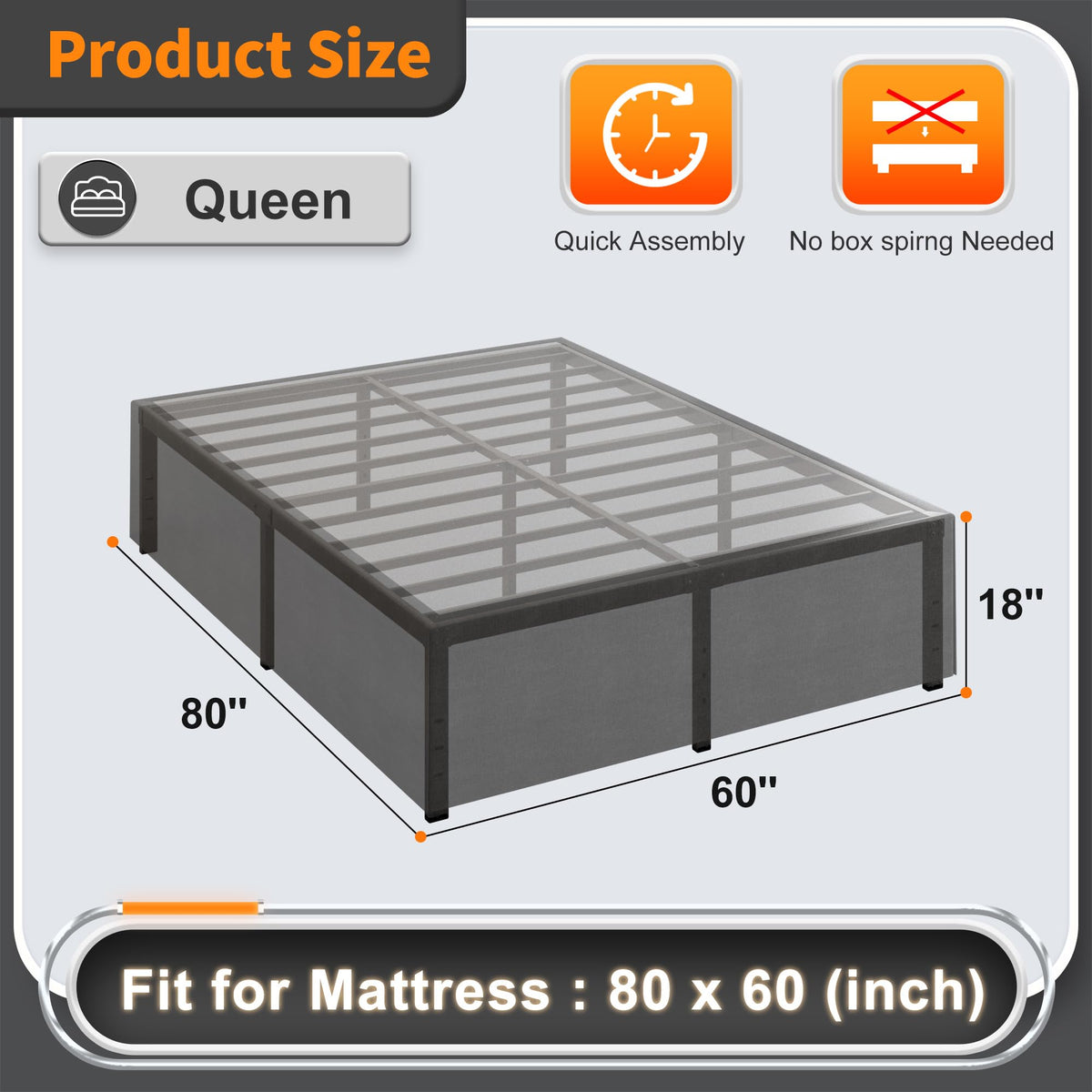 18 Inch Queen Size Metal Bed Frame C75558