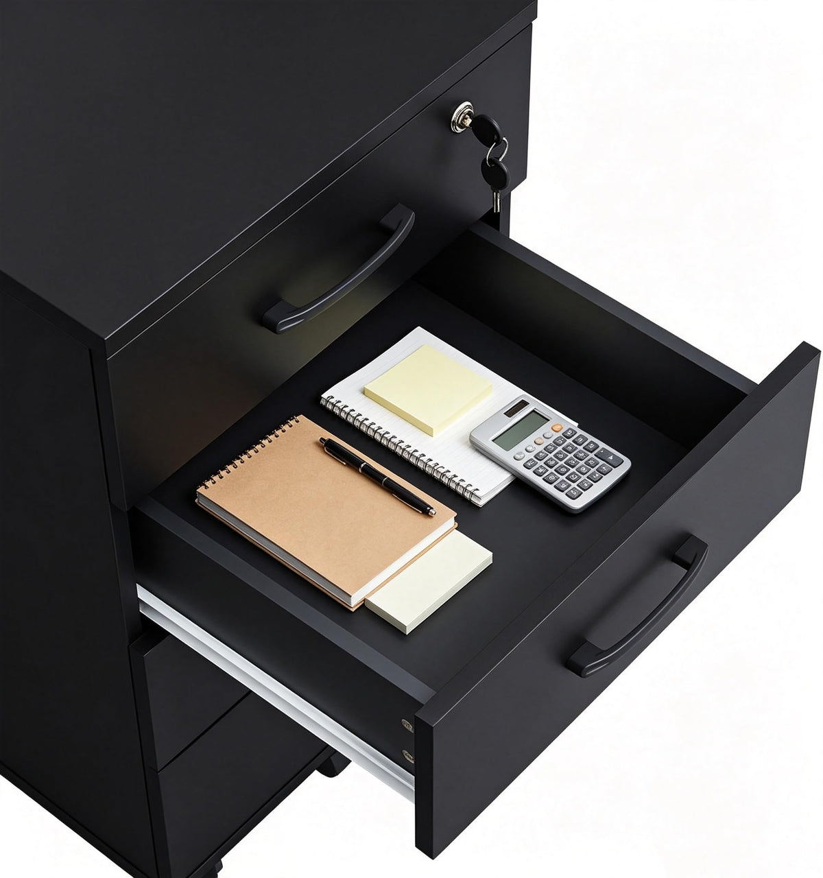 3 Drawer Black Wood File Cabinet with Lock R2213