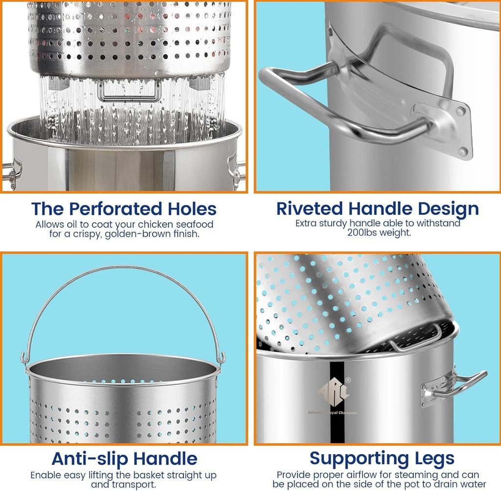 Stainless Steel 40QT Seafood Boil Pot with Basket P374915