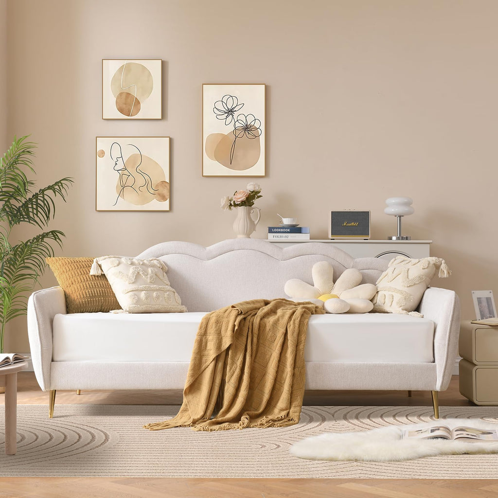 Twin Size Upholstered Linen Daybed with Metal Legs M38756