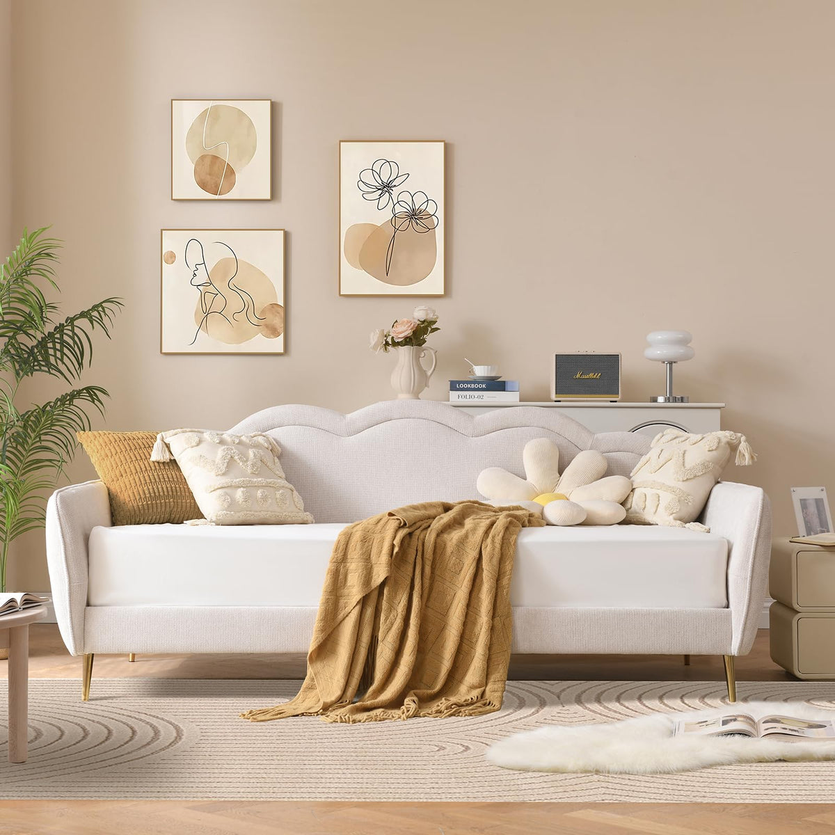 Twin Size Upholstered Linen Daybed with Metal Legs M38756