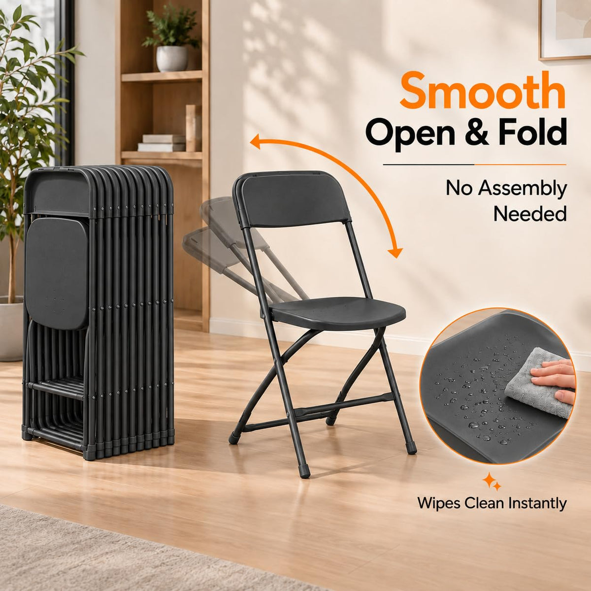 10 Pack Black Plastic Folding Chairs F2219