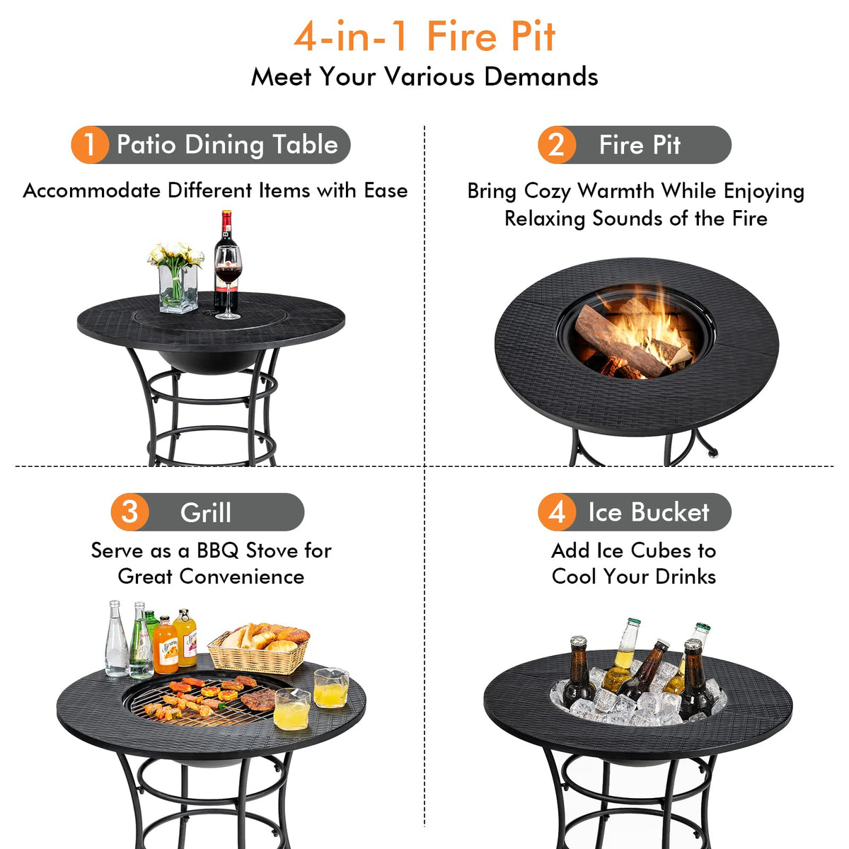 4-in-1 Outdoor Fire Pit Dining Table G8195