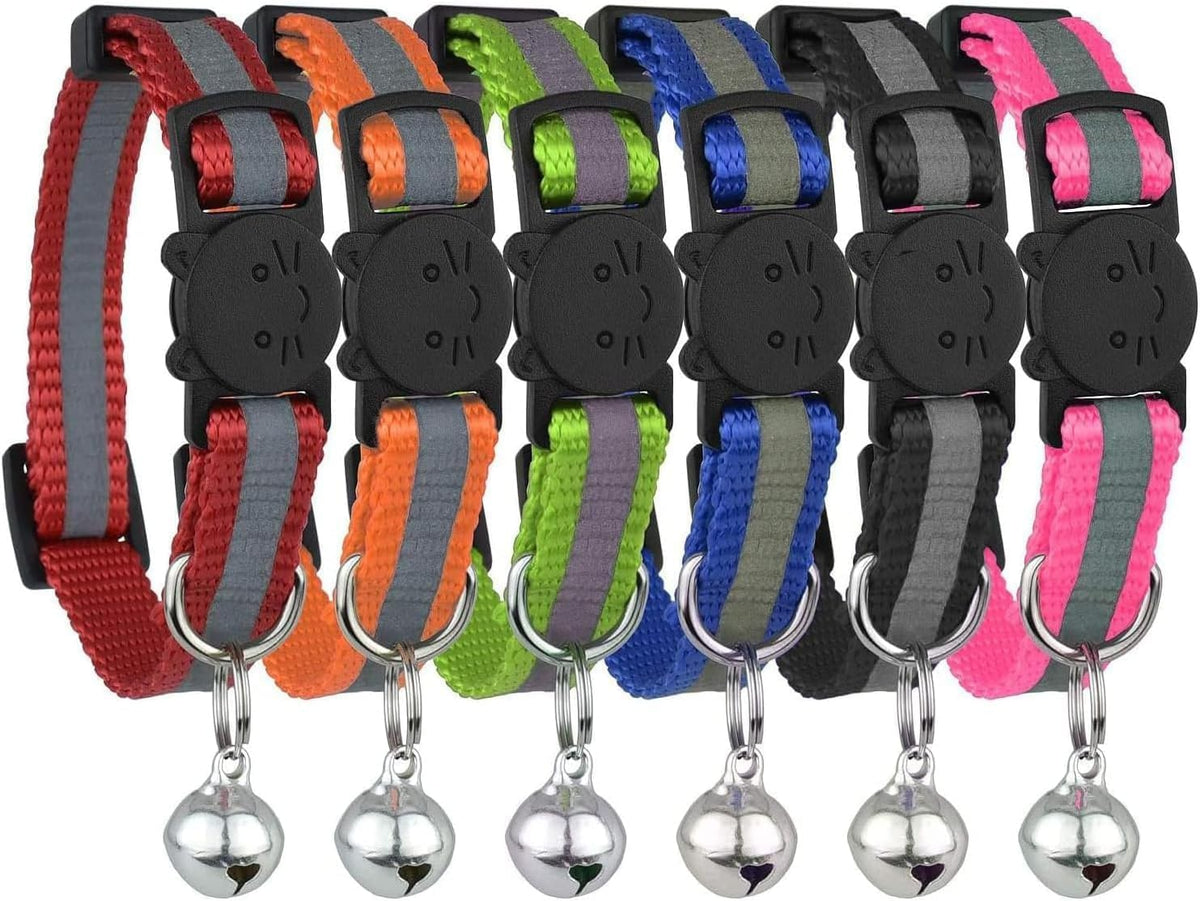 Reflective Nylon Cat Collar with Bell, Set of 6 Q793