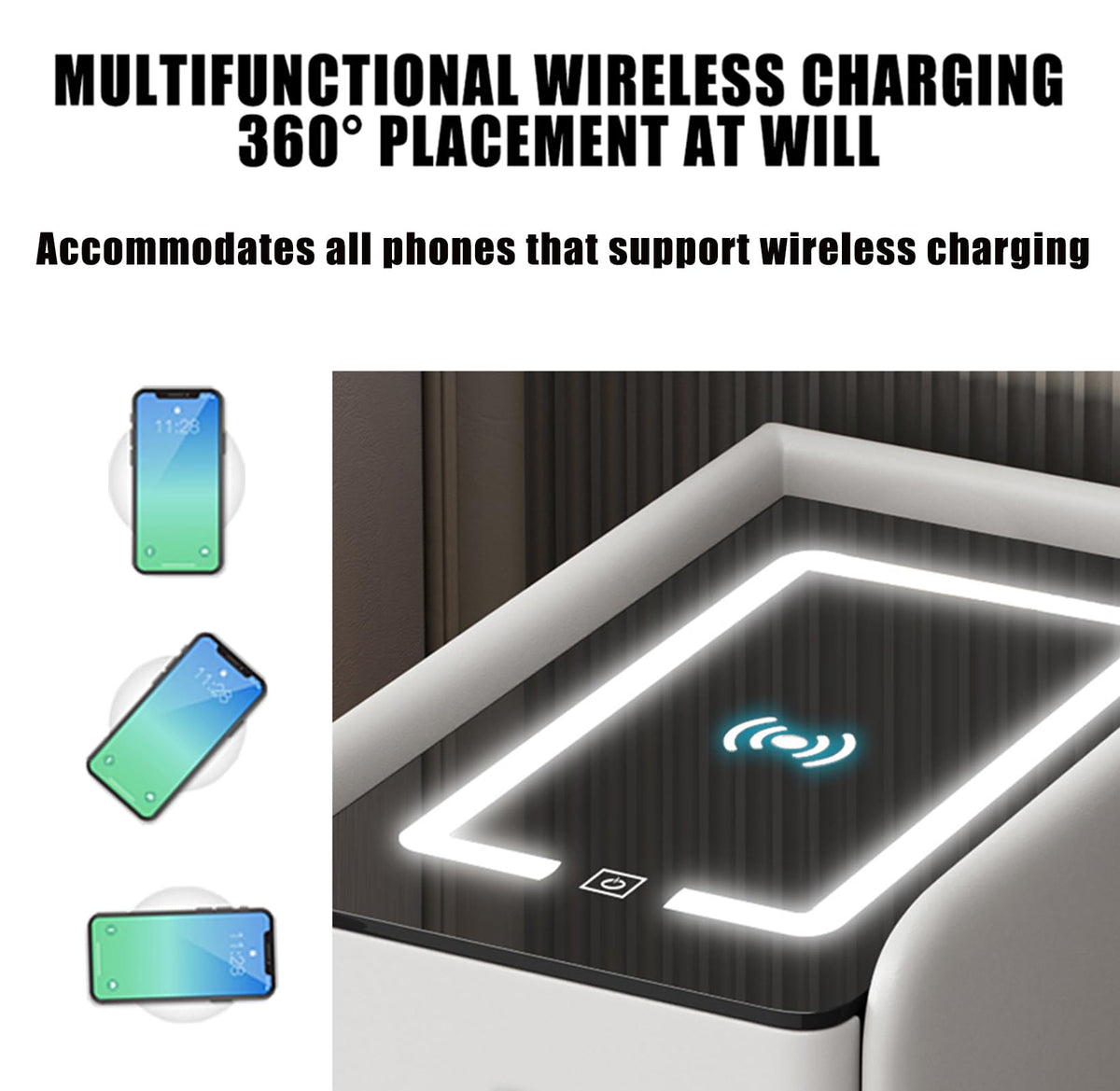 Gray 3 Tier Nightstand with Wireless Charging and Fingerprint Lock I162
