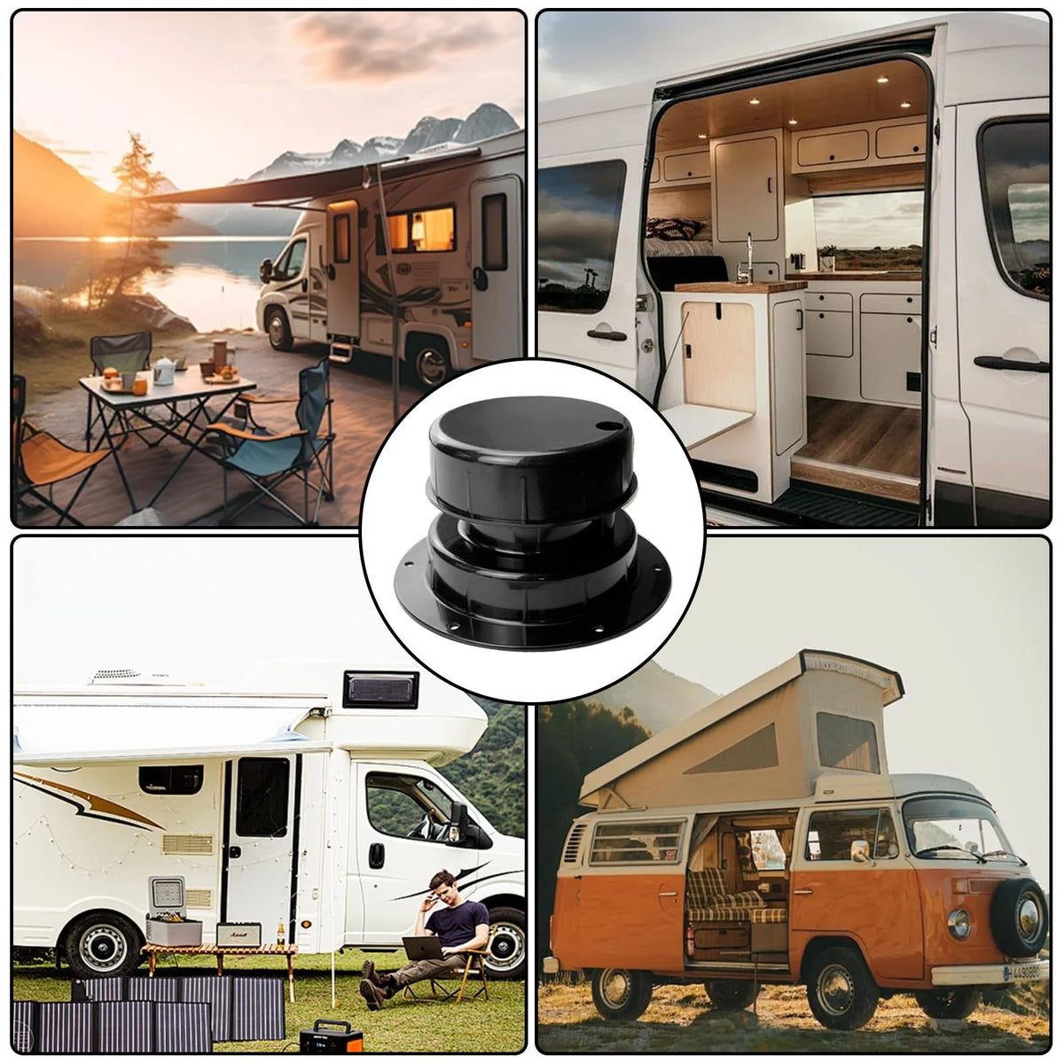 RV Plumbing Vent Caps Kit 2Pcs Plastic Roof Sewer Vent Cover Caps Black Y762