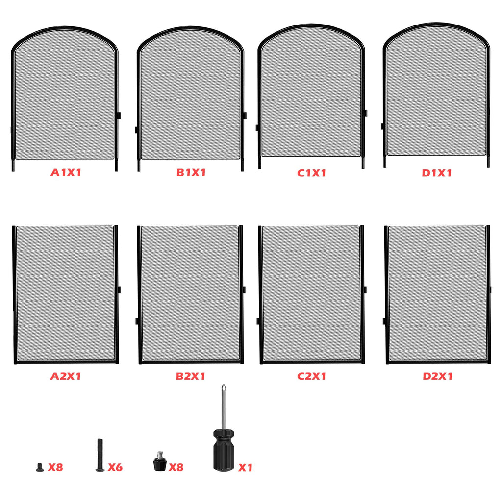 Black 4 Panel Metal Foldable Fireplace Screen W2293