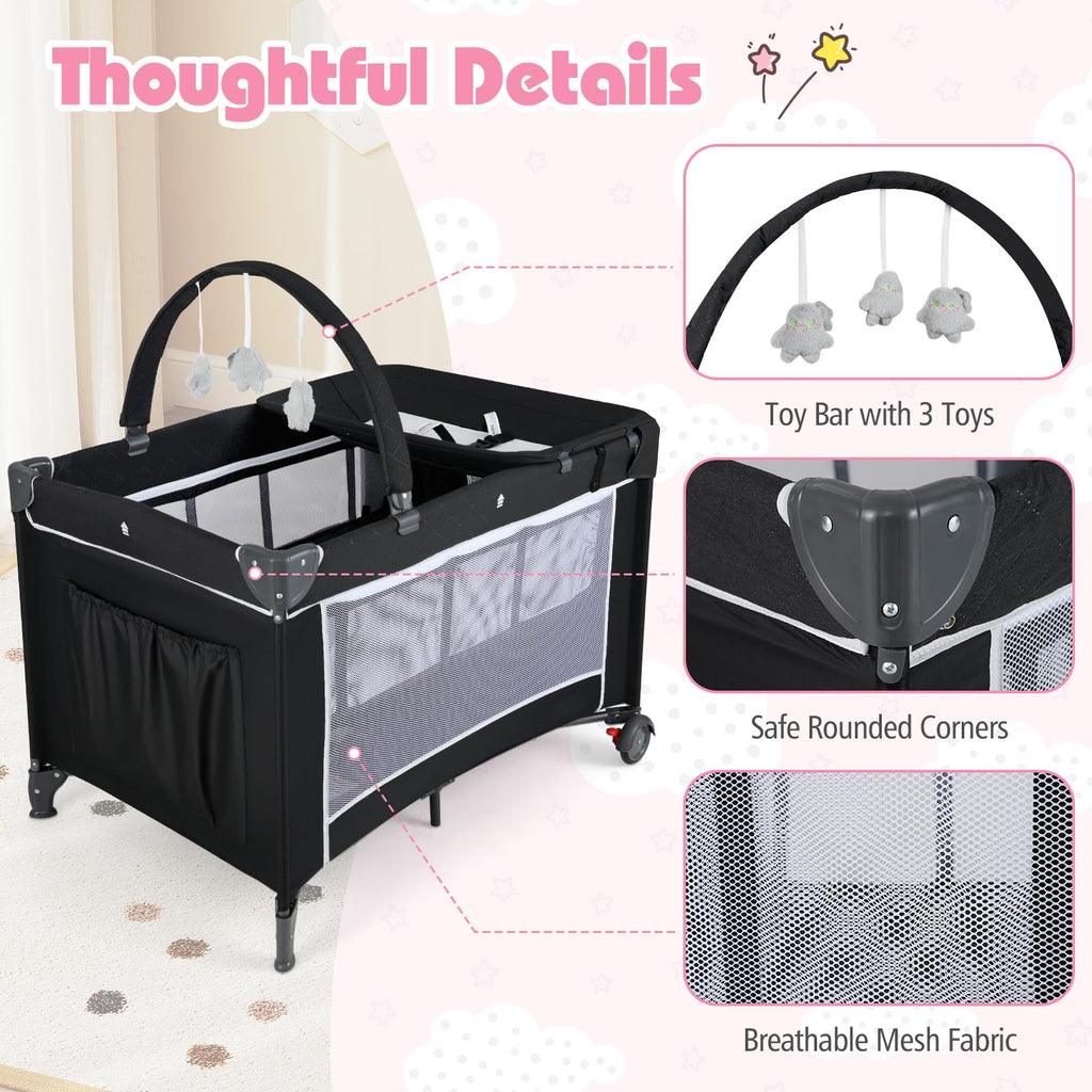 4 in 1 Folding Playpen with Bassinet and Carry Bag L3902