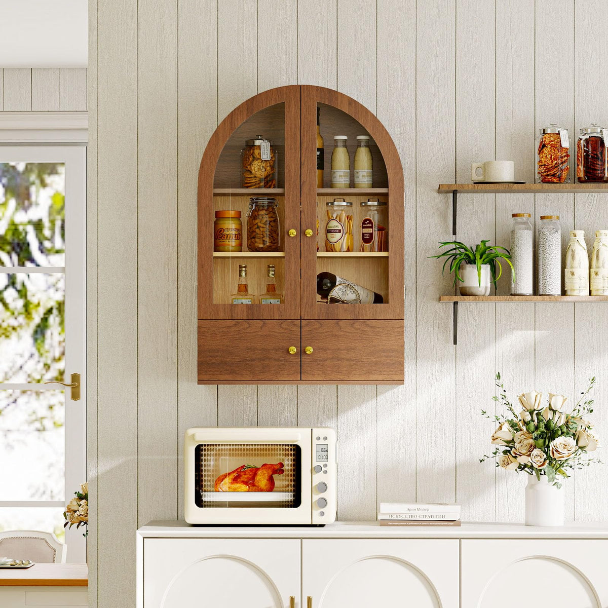 Arched Wall Cabinet with Glass Doors and Adjustable Shelves P774