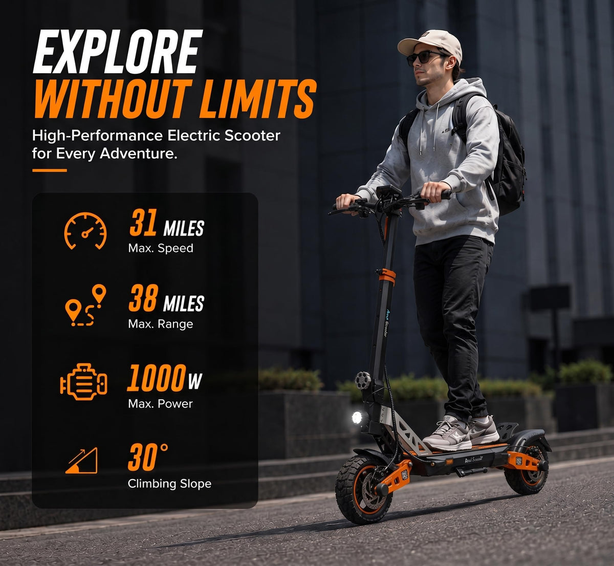 Electric Scooter 1000W Motor 31 MPH 38 Miles Range G63117