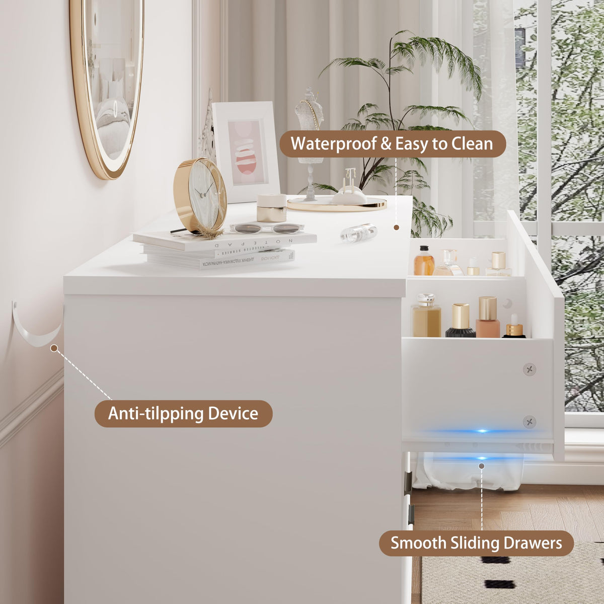 White 6 Drawer Wood Dresser A62240