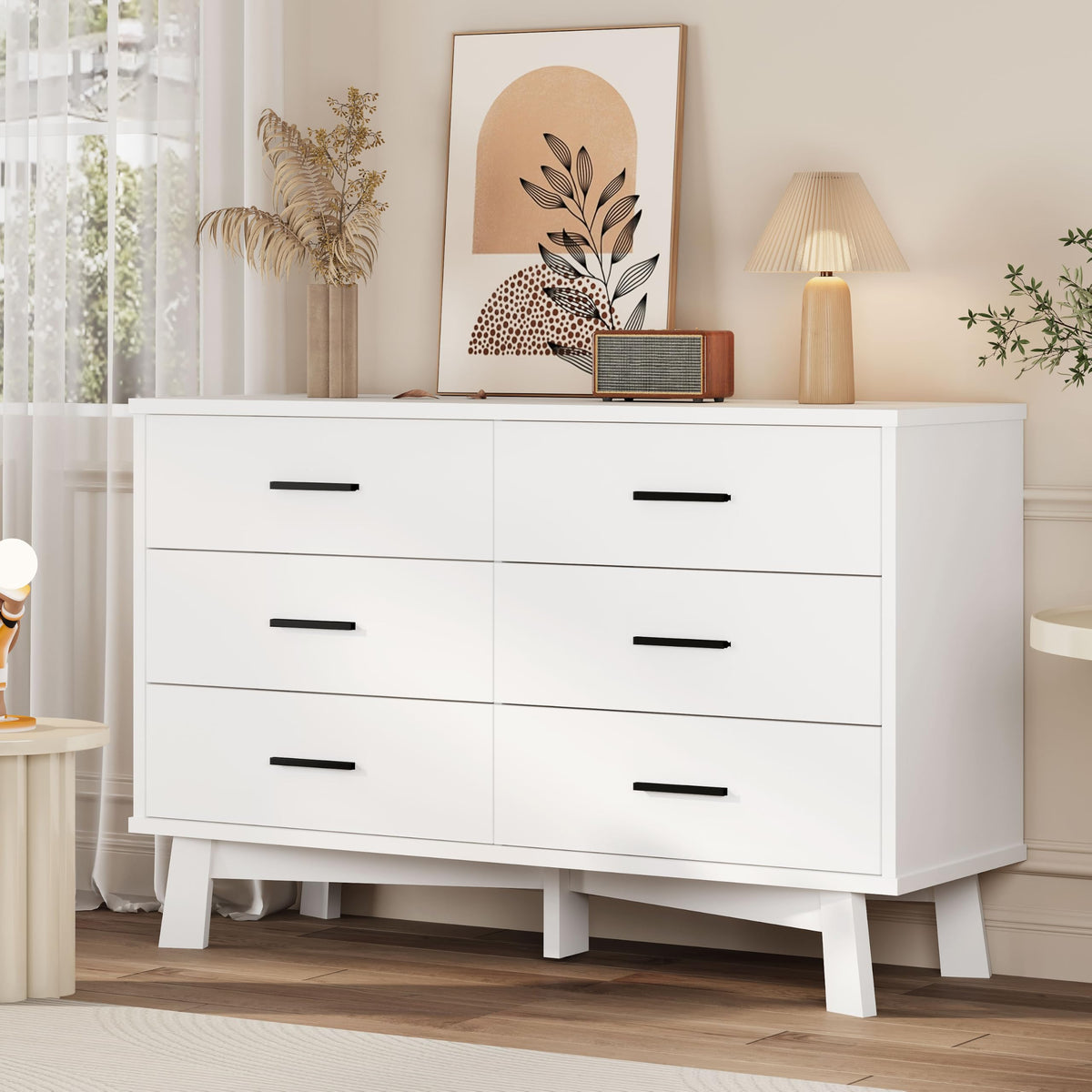 White 6 Drawer Wood Dresser A62240