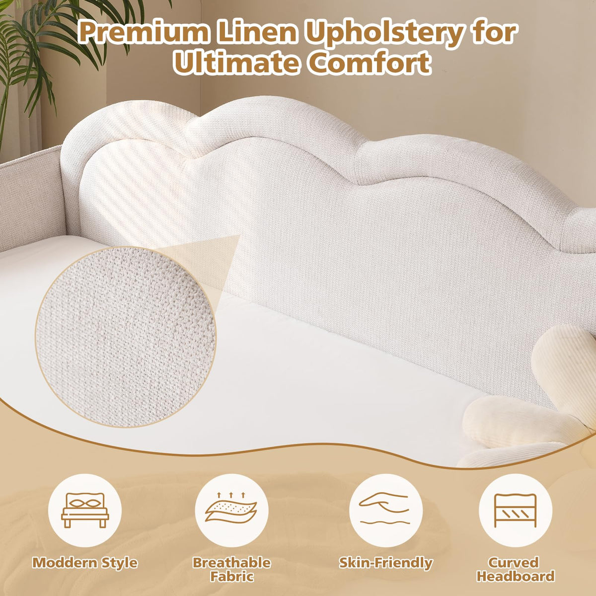 Twin Size Upholstered Linen Daybed with Metal Legs M38756