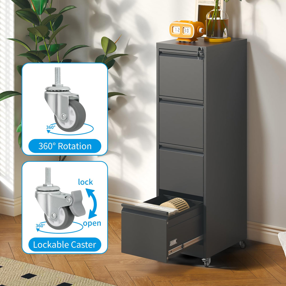4-Drawer Mobile File Cabinet with Lock and Wheels G4214