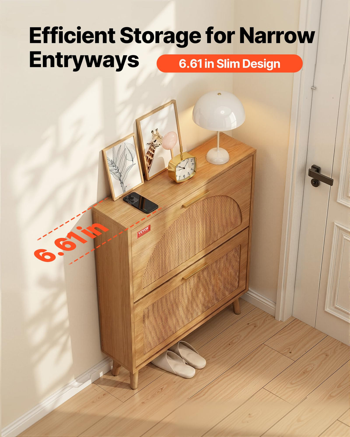 2 Flip Drawers Rattan Shoe Storage Cabinet W521840
