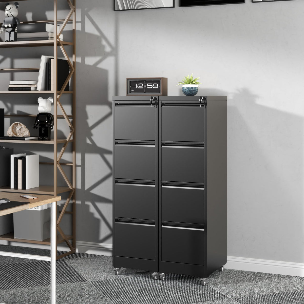 4-Drawer Mobile File Cabinet with Lock and Wheels G4214