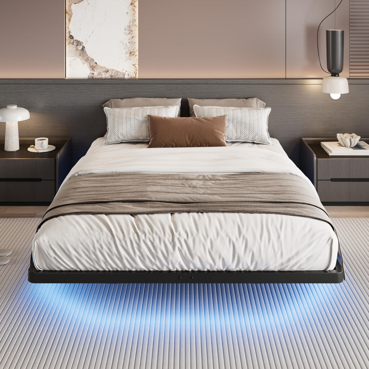 Full Size Floating Bed Frame with LED Lights, Black U114364