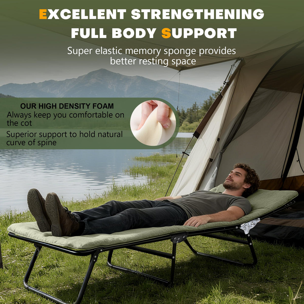 Camping Cot with Mattress Portable Folding Double Layer 1200D W882369