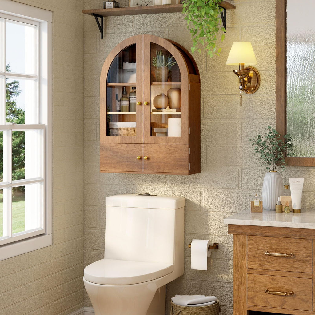 Arched Wall Cabinet with Glass Doors and Adjustable Shelves P774
