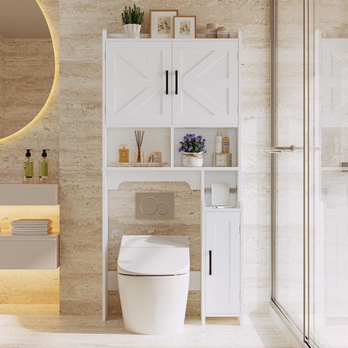 White Over The Toilet Storage Cabinet with Adjustable Shelves N122699