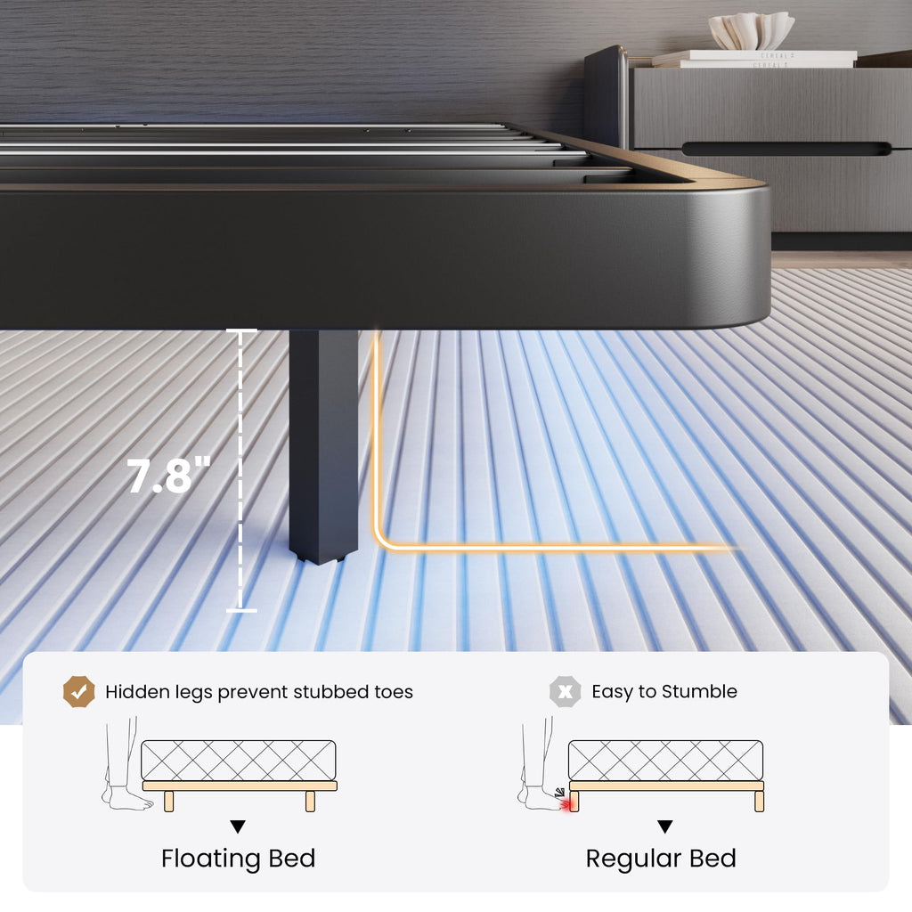 Full Size Floating Bed Frame with LED Lights, Black U114364