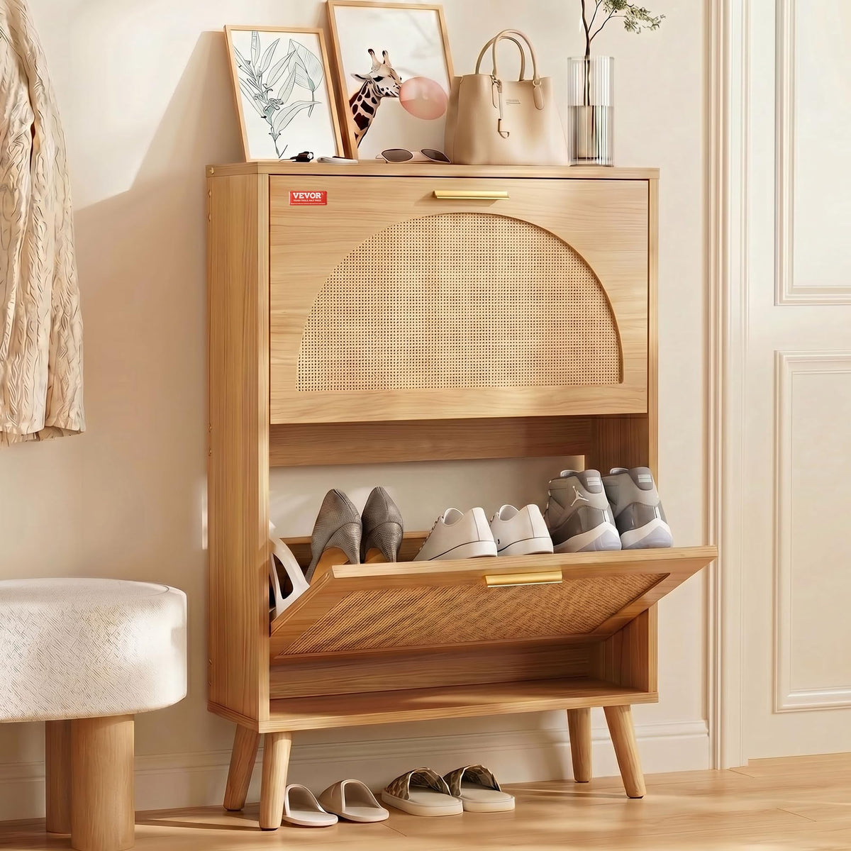 2 Flip Drawers Rattan Shoe Storage Cabinet W521840