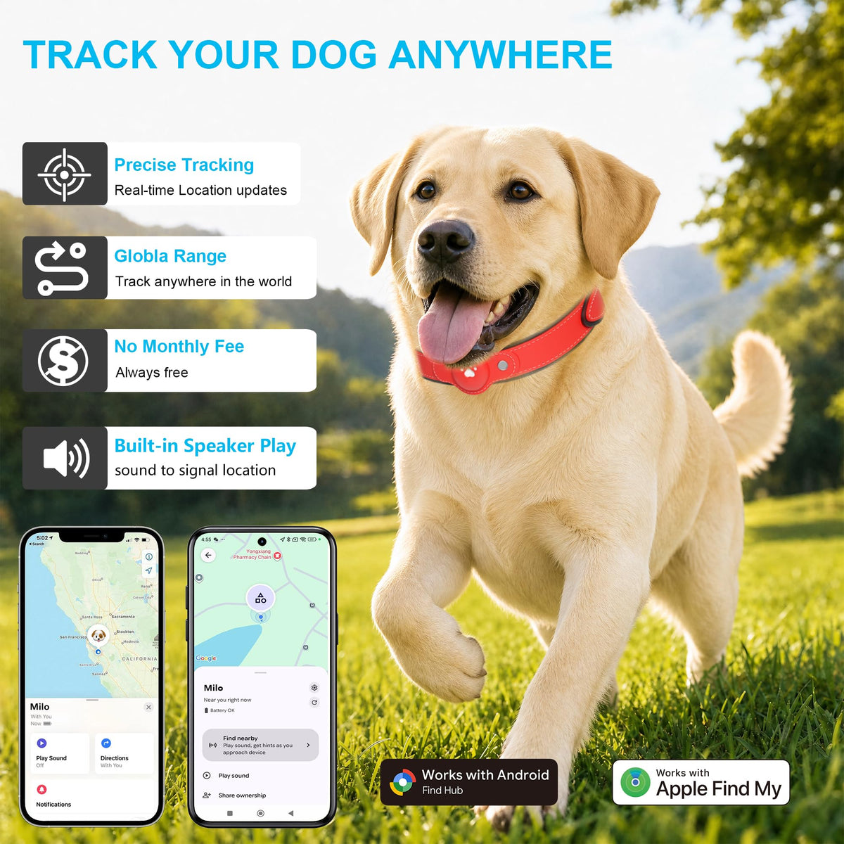 GPS Tracker for Dogs, Pet Location Tracker with Collar F4684