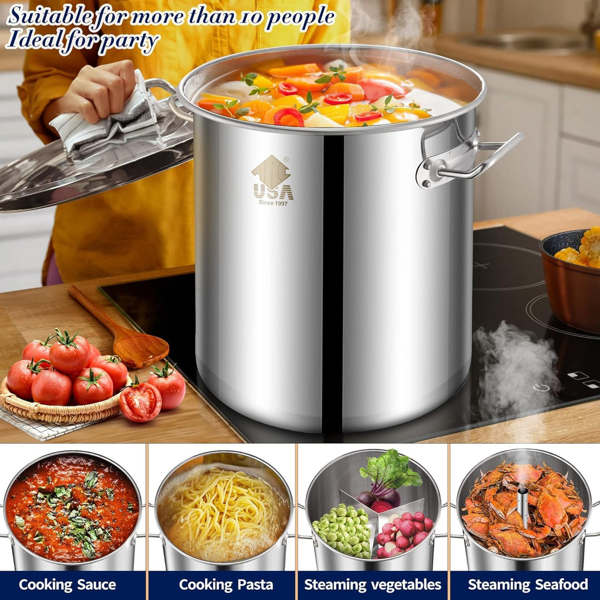 Stainless Steel 40QT Seafood Boil Pot with Basket P374915