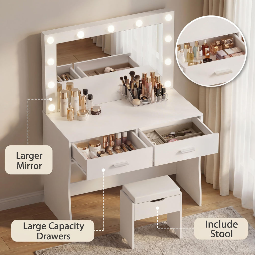 Vanity Desk with Lighted Mirror and 2 Drawers A980