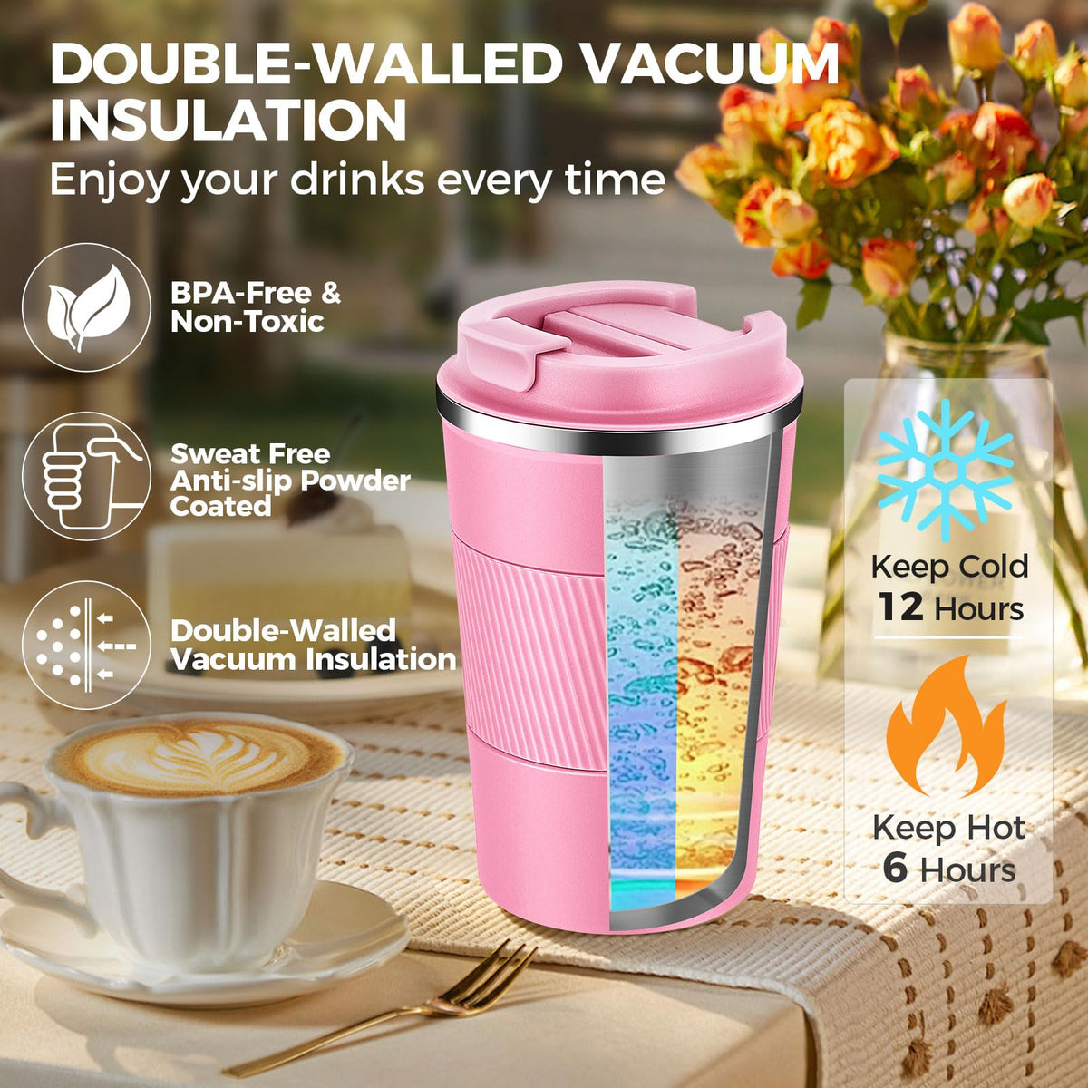 13 oz Stainless Steel Insulated Travel Coffee Mug 2 Pack H31582