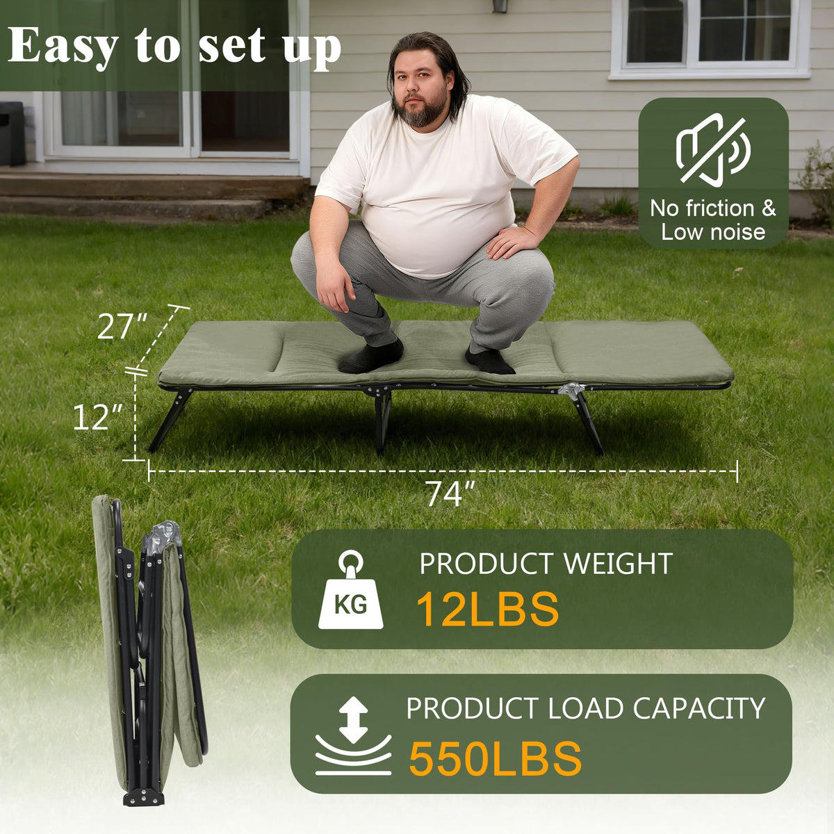 Camping Cot with Mattress Portable Folding Double Layer 1200D W882369