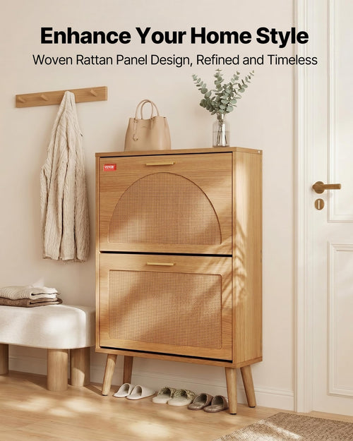 2 Flip Drawers Rattan Shoe Storage Cabinet W521840