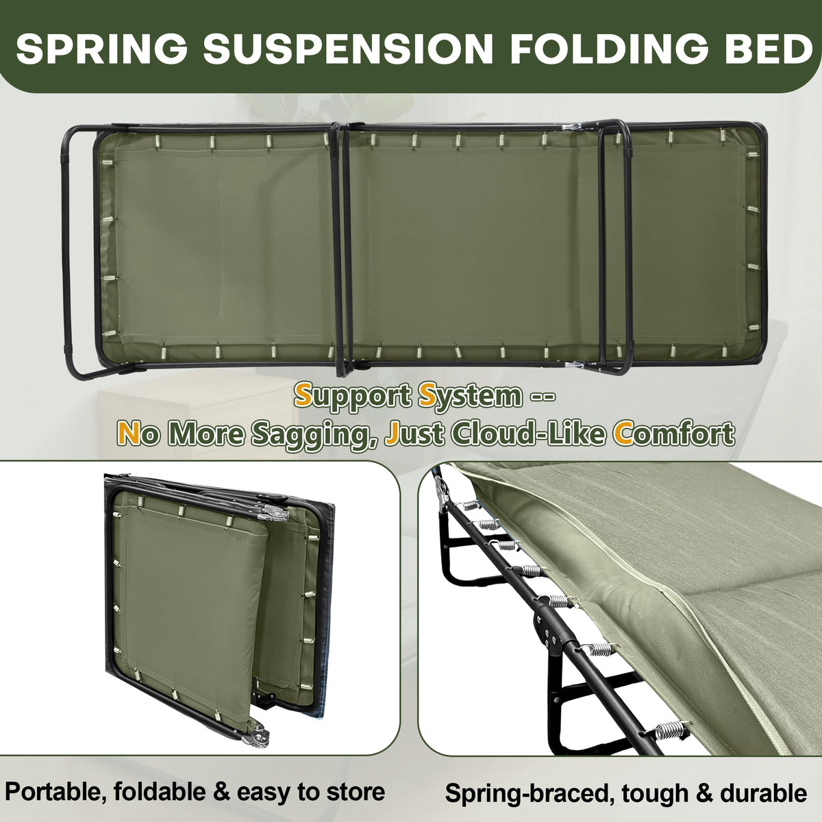 Camping Cot with Mattress Portable Folding Double Layer 1200D W882369