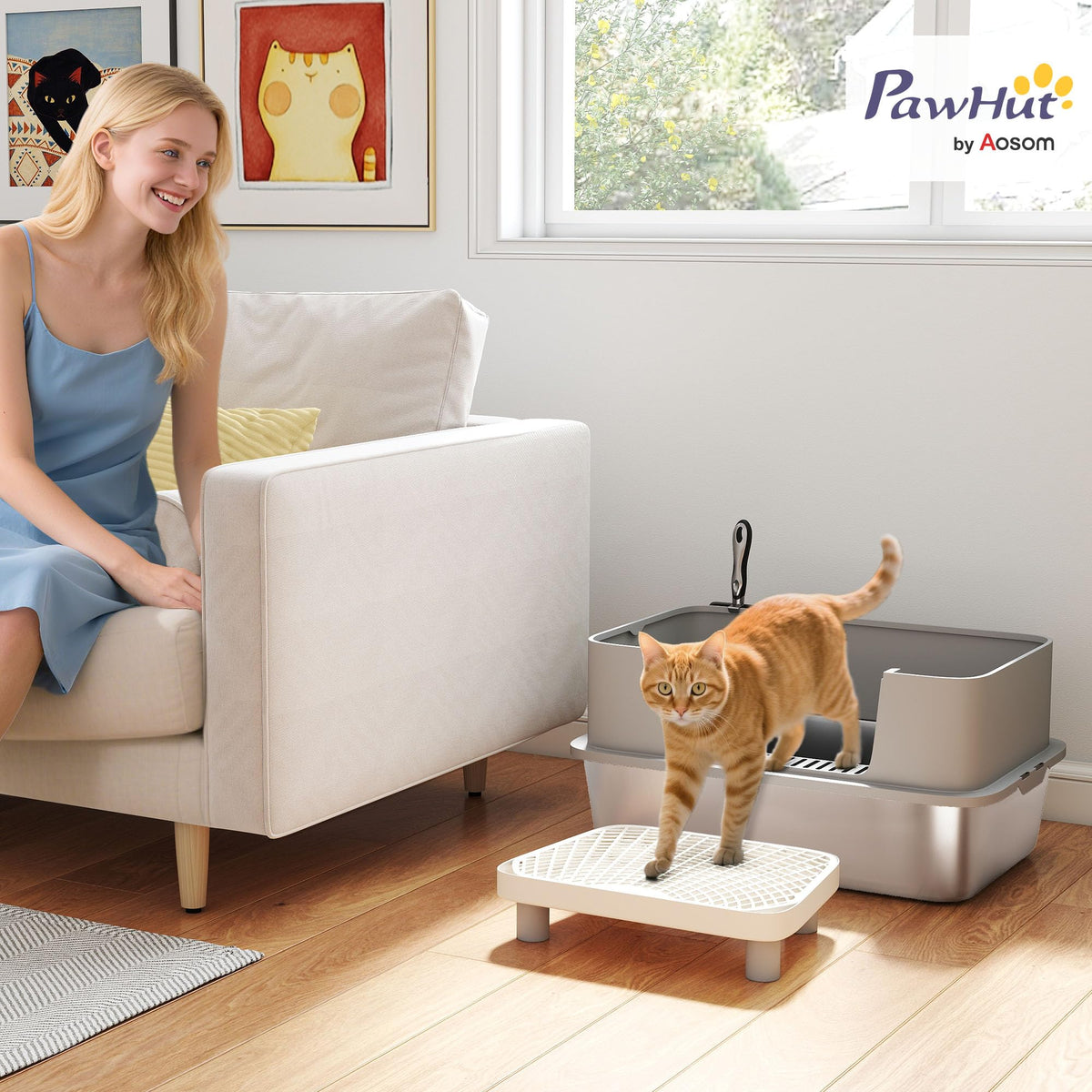 Stainless Steel Extra Large High Sided Litter Box with Scoop J49899