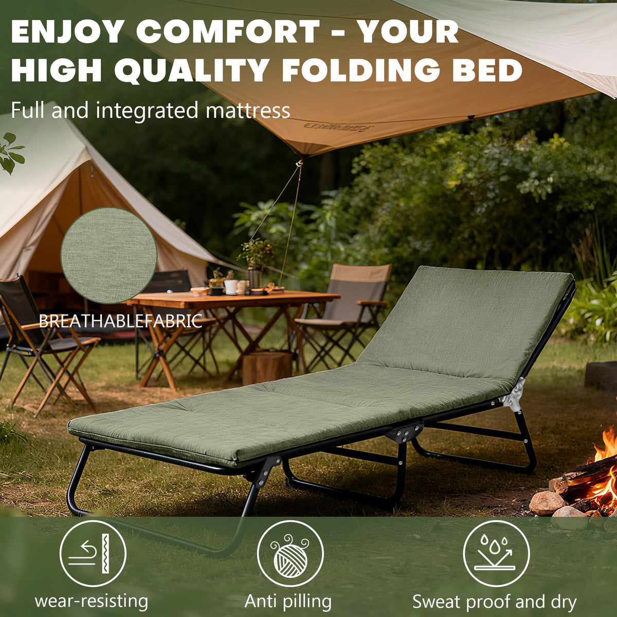 Camping Cot with Mattress Portable Folding Double Layer 1200D W882369