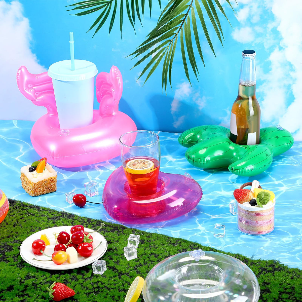 120 Pack Inflatable Drink Holder Pool Floats X2428