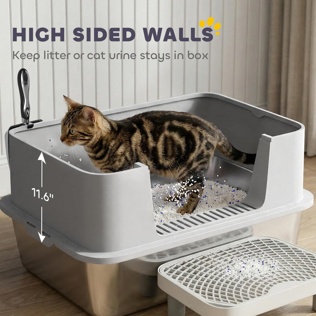 Stainless Steel Extra Large High Sided Litter Box with Scoop J49899