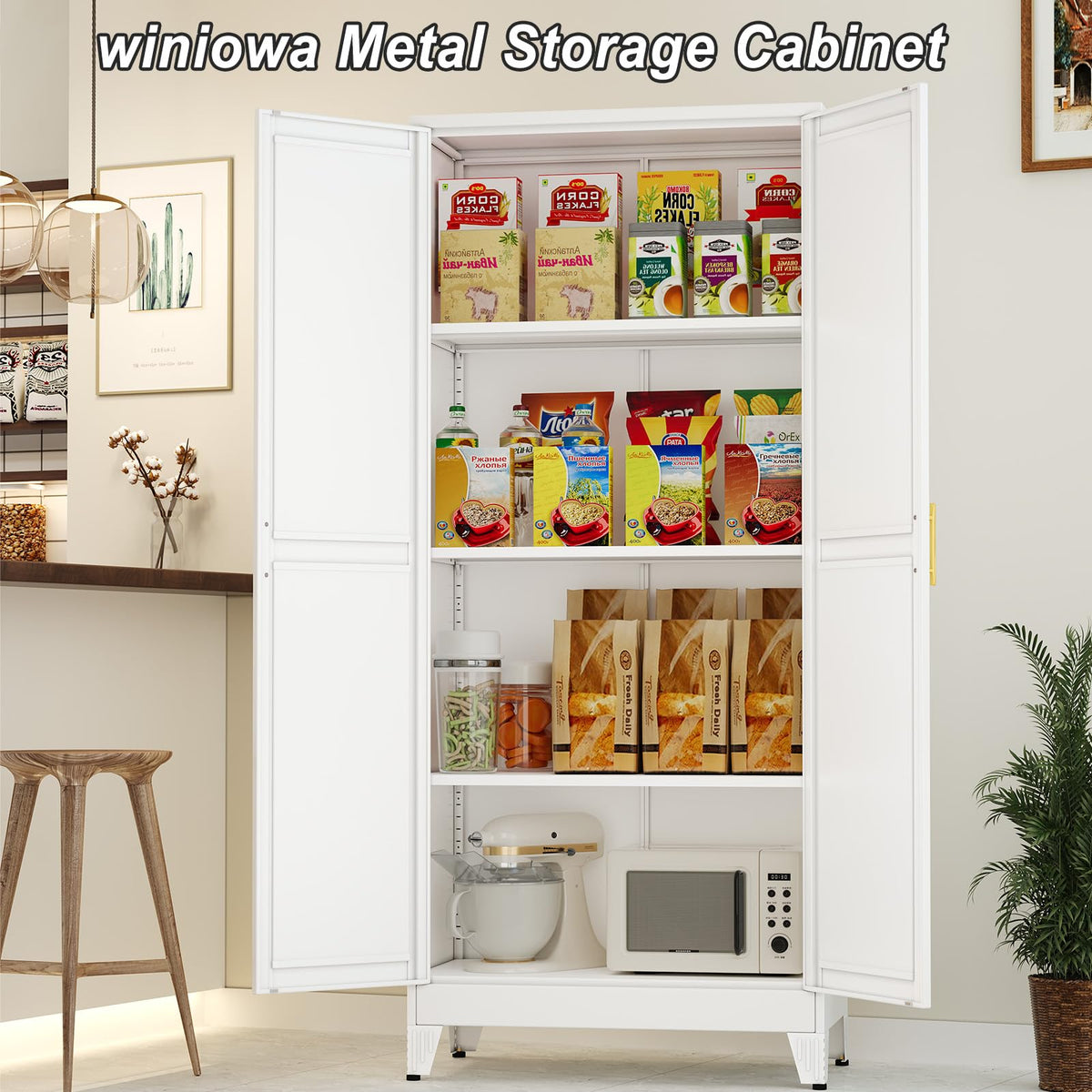 White Metal Pantry Cabinet with 2 Doors and Adjustable Shelves X9151