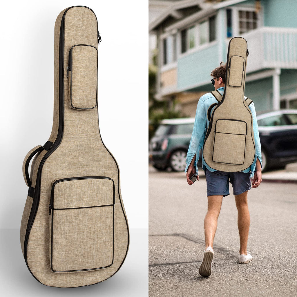Khaki Acoustic Guitar Bag with Waterproof Padding and Shoulder Strap U902