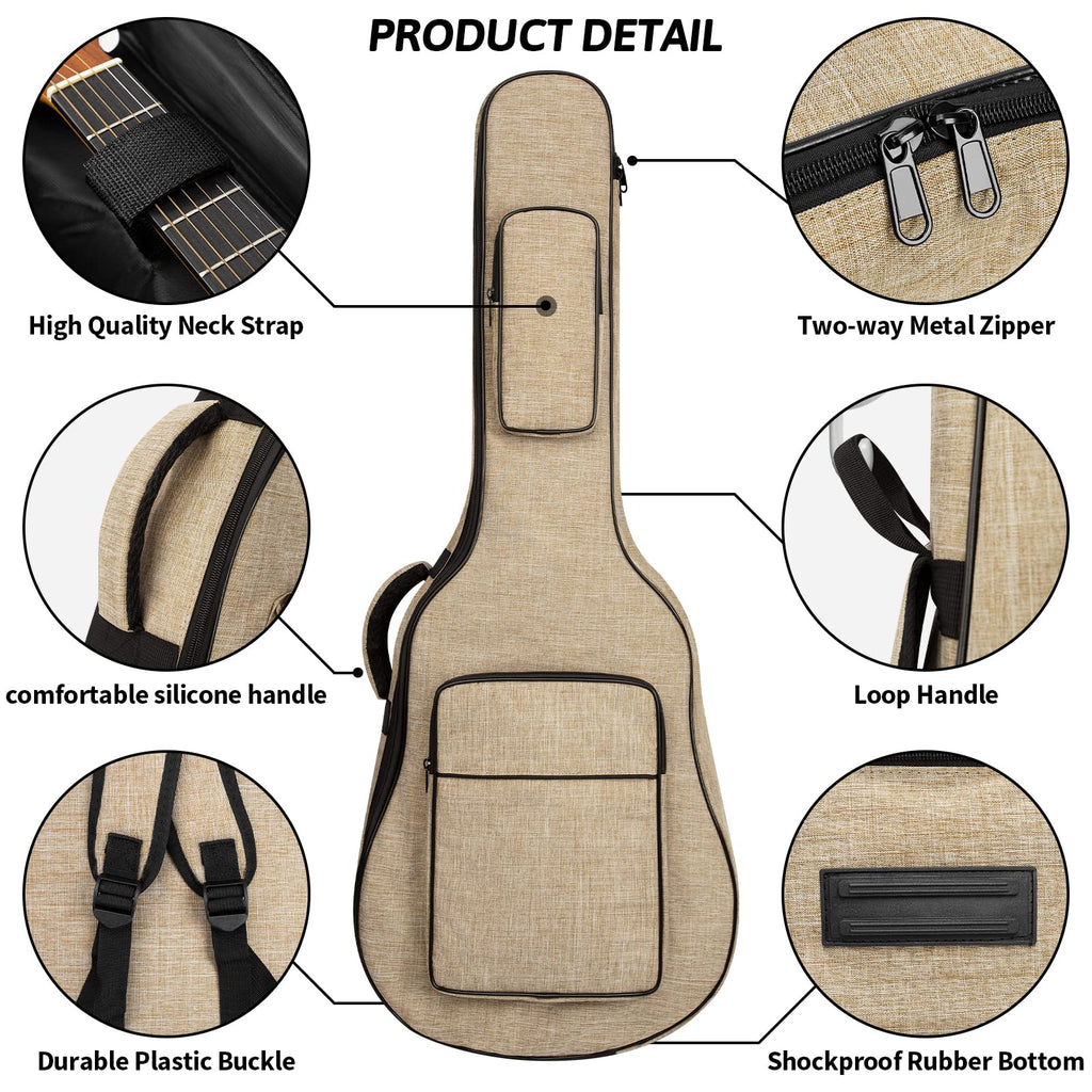 Khaki Acoustic Guitar Bag with Waterproof Padding and Shoulder Strap U902